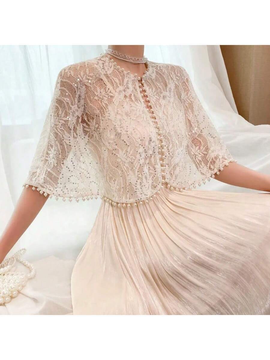 アクセサリー レディース スカーフ 1枚 エレガントなボヘミアン風 シフォンショール スパンコール パール 装飾、結婚式、パーティ拍卖