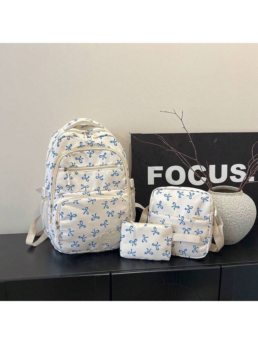 バッグ レディース バックパック 3個セット ナイロン リボン柄バックパック、折りたたみ式 多ポケット 大容量 防水ジッパー バッ拍卖