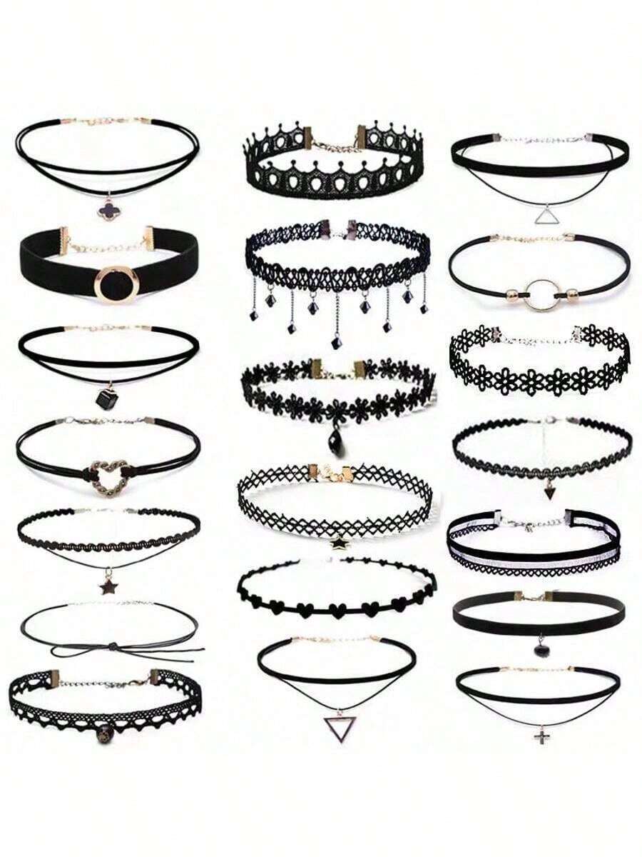 ジュエリー レディース ネックレス セット ゴシック ミニマリスト 欧州スタイル チョーカー ネックレスセット 20個入り、ベルベ拍卖