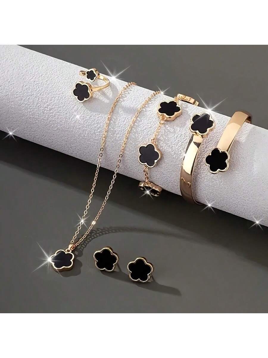 ジュエリー レディース セット 4つ葉のクローバーのレディースジュエリーセット6点: ネックレス + ピアス + リング + ブレ拍卖