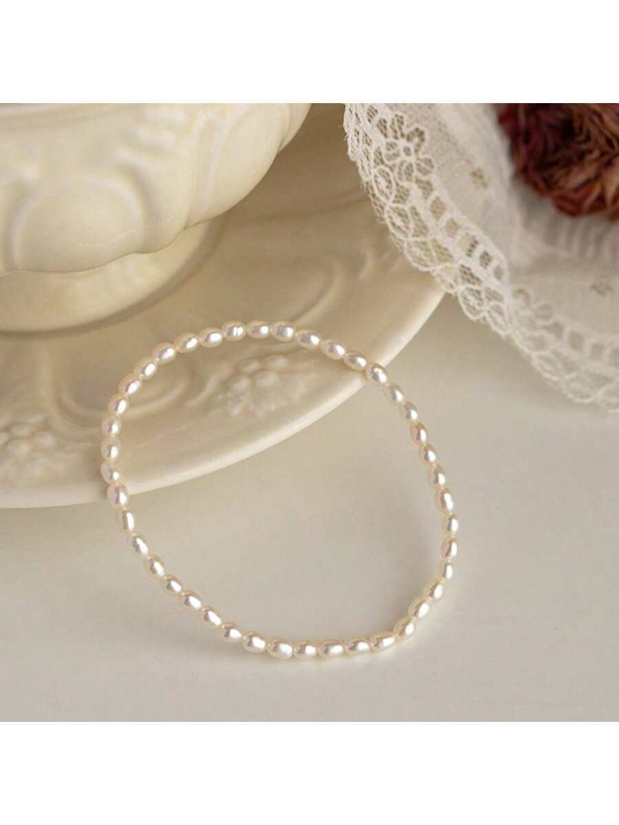 ジュエリー レディース ブレスレット ビーズ 優雅なミニサイズ 3-4mm 淡水パール ビーズ エラスティック ブレスレット 長さ拍卖