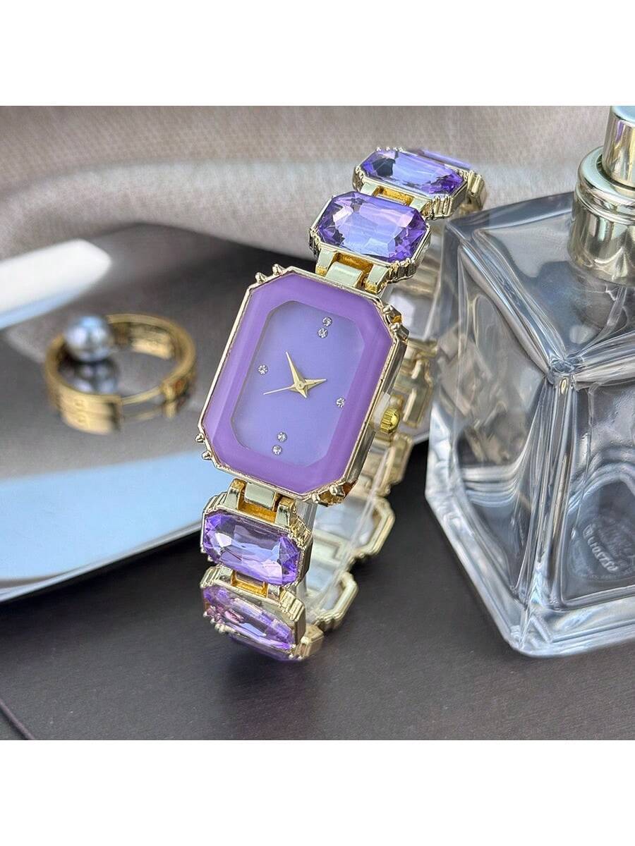 腕時計 レディース クォーツ 1個 レディース シュガーキューブグリッター 大型ラインストーンダイヤル 長方形ケース シンプルライ拍卖