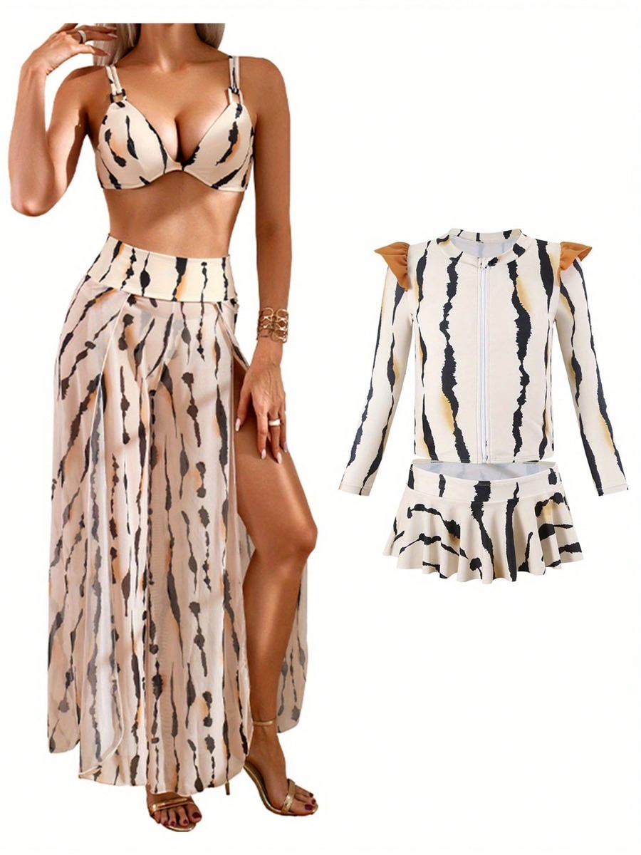 レディース 水着 ビキニセット ママと娘の水着、のファミリーお揃い水着プリントビーチサマービキニセット拍卖