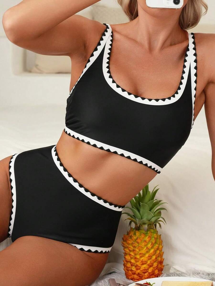 レディース 水着 ビキニセット レディース 2ピース ビキニ水着 花柄 ネック ブラ&ハイウエスト ブリーフセット 夏 ビーチウェ拍卖