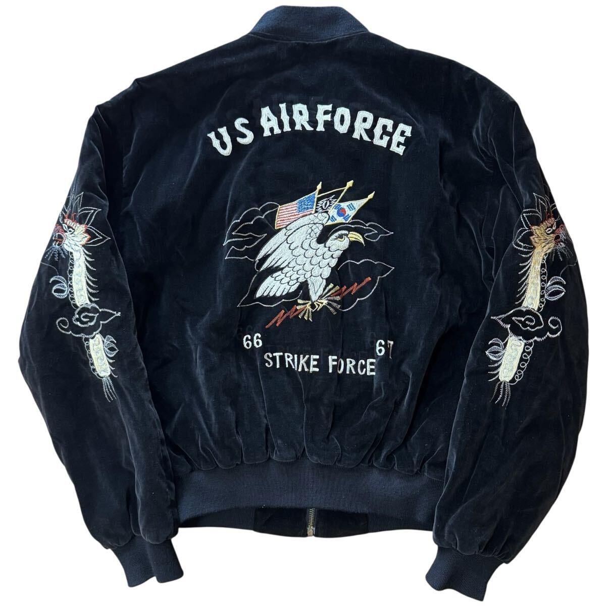 稀少 WAREHOUSE NAVY DEPARTMENT実名復刻 別珍 USAF スーベニアジャケット サイズ38 ブラック拍卖