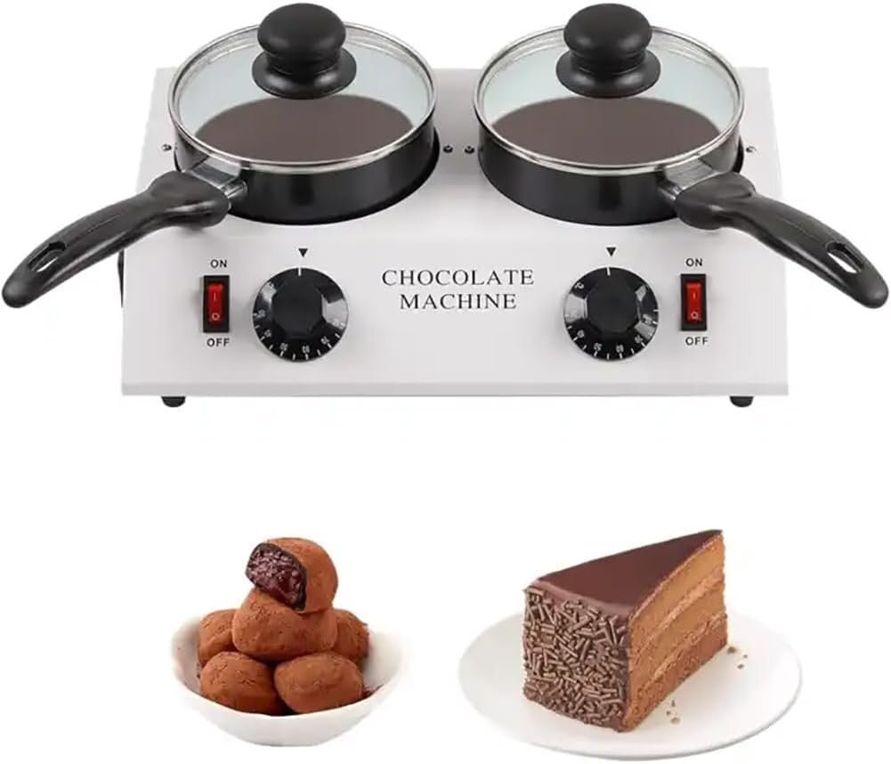 デュアルセラミックコーティングポット付き電気チョコレートメルティングポット、正確な温度制御、80W、家庭用および商業用に最適拍卖