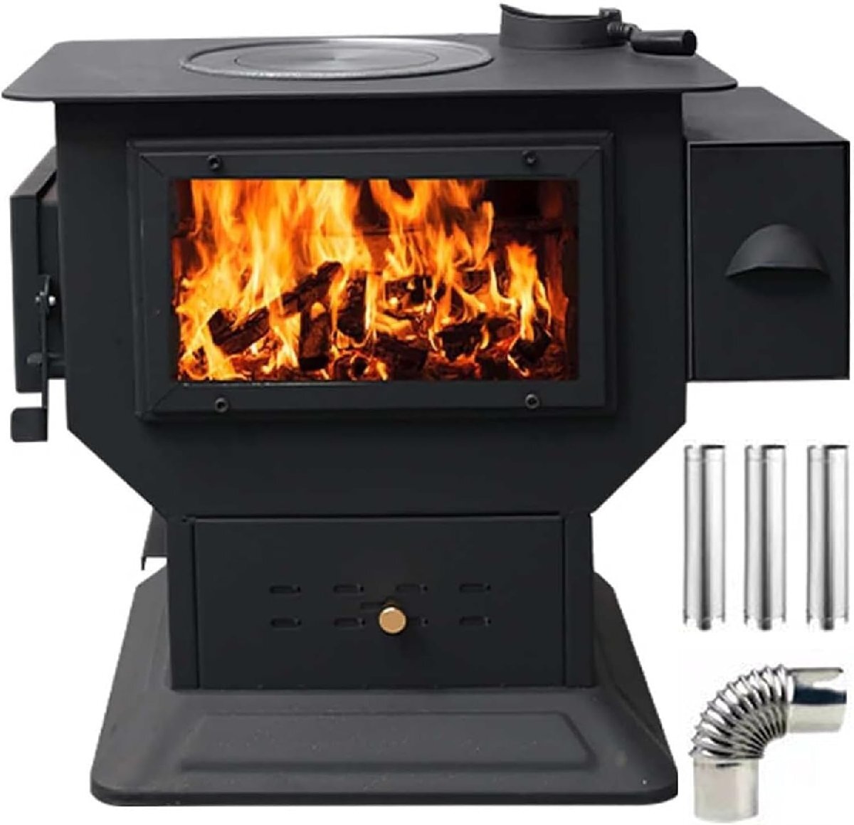 ビューウィンドウ付き純鋳鉄カーボン薪炉、屋内、暖房、調理、バーベキュー用のポータブルテントマルチ燃料薪バーナーストーブ拍卖