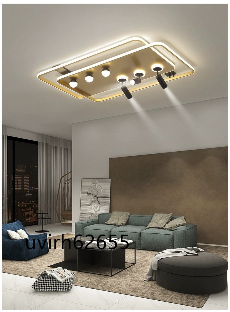 新品推薦★シーリングライト LEDシーリングライト スポットライト付 寝室照明 長方形 金色 リビング照明拍卖