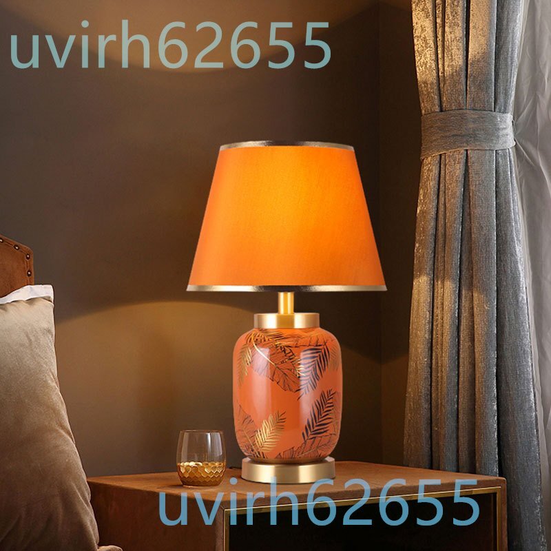 人気美品★陶器卓上ステンド ★純銅 エナメルセラミック照明スタンド ★テーブルランプ デスク★ 卓上ランプ拍卖