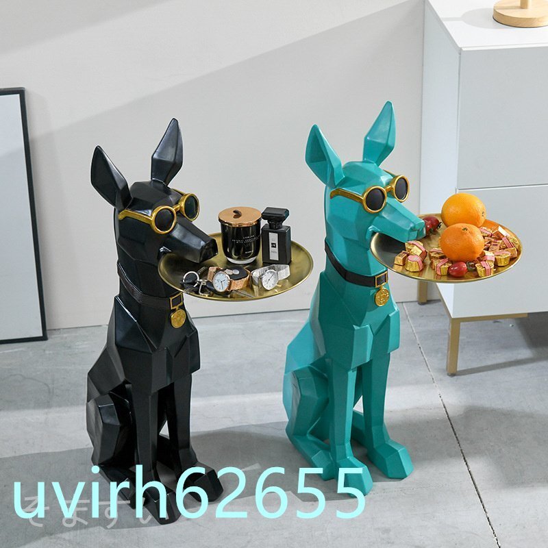 ★トレイを咥えたドーベルマンの装飾オブジェ 置物 オーナメント アート おしゃれ かわいい インテリア 雑貨 リビングルーム プレゼント拍卖