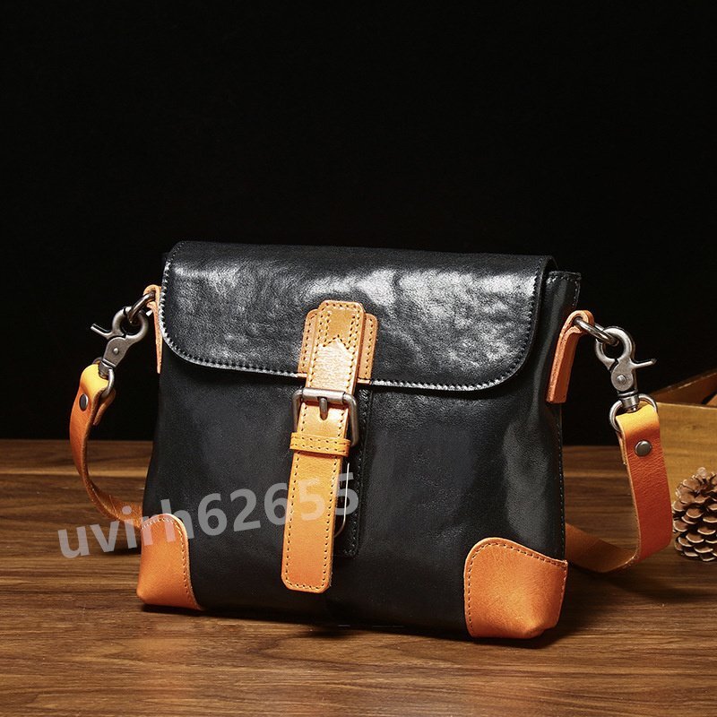 高級感 メンズバッグ ビジネスバッグ 牛革 ヌメ革 斜め掛け バッグ 本革 レザー ショルダーバッグ 自転車 通勤通学 ブラック ブラック拍卖