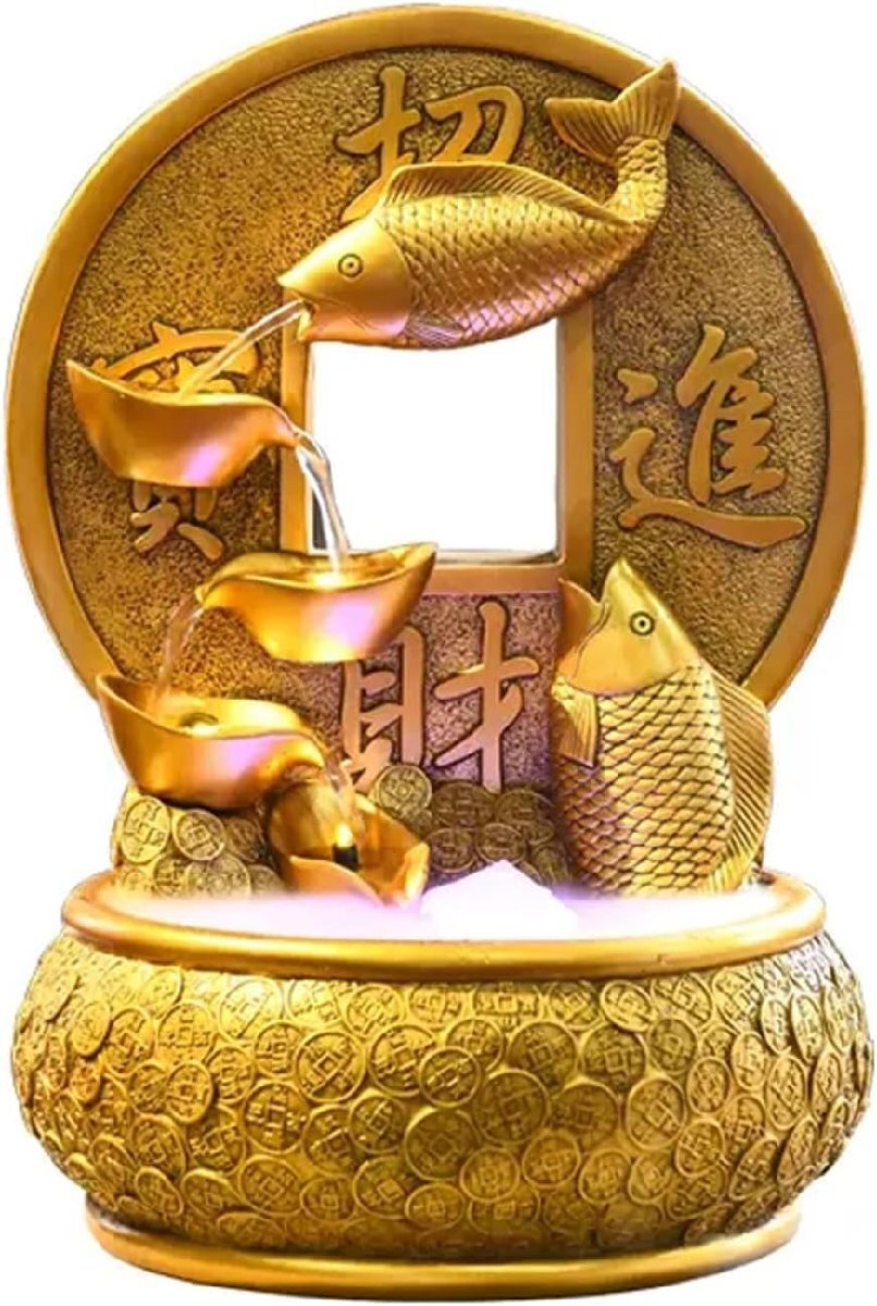 屋内噴水 黄金の鯉の魚のデスクトップの噴水の滝の装飾 ライト付き ポータブル 卓上 装飾 幸運と幸運の瞑想の滝 オフィス リビングルーム拍卖