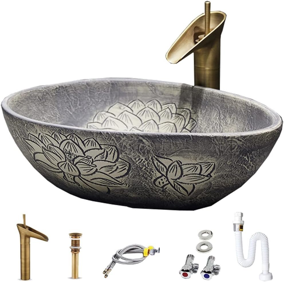 洗面ボウル 洗面ボール セット 手洗い器 置き型 手洗台 洗面器 洗面鉢 洗面所 トイレ 洗面台 大きいサイズ 高温焼成 陶器製 おしゃれ拍卖