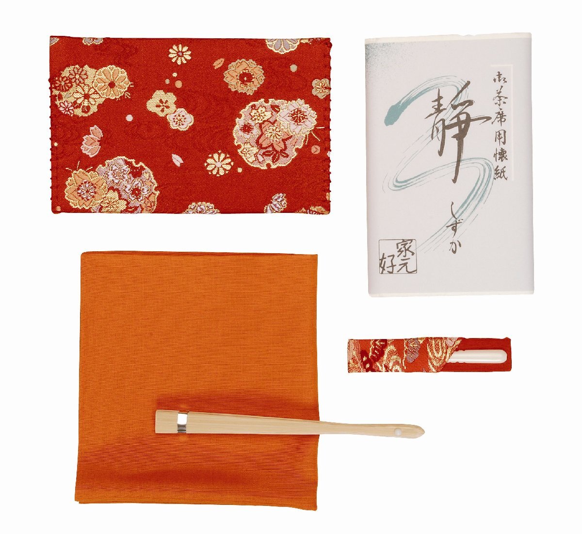 茶道具 服紗セット 朱帛紗セット 小判 注)懐紙入・楊枝差の絵柄はお任せください shoho-02 注)画像は見本です。拍卖