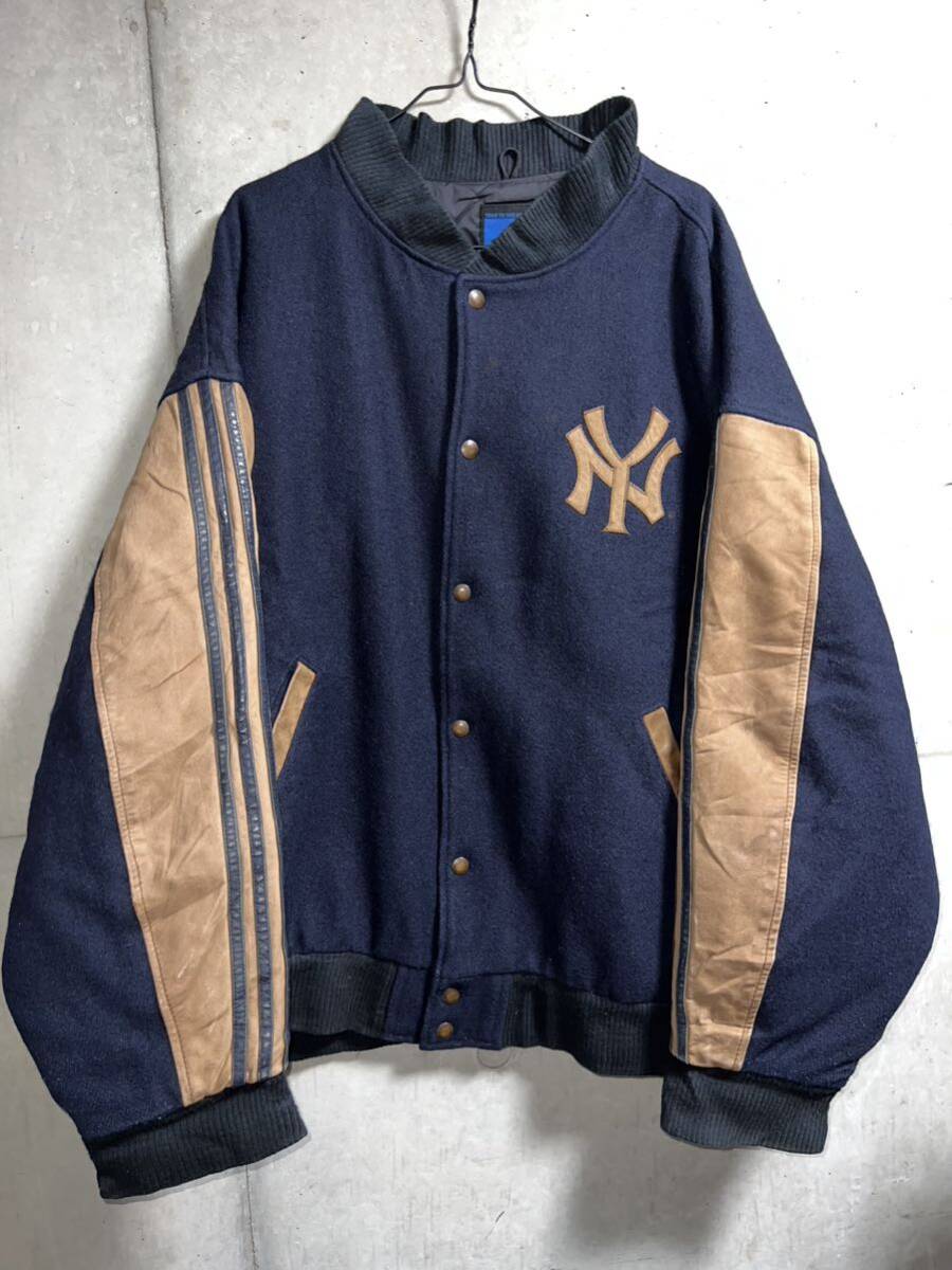 80s 90s レア ヴィンテージ adidas New York Yankees Suede Leather Varsity Jacket ニューヨーク ヤンキース スエード レザー ジャケット拍卖