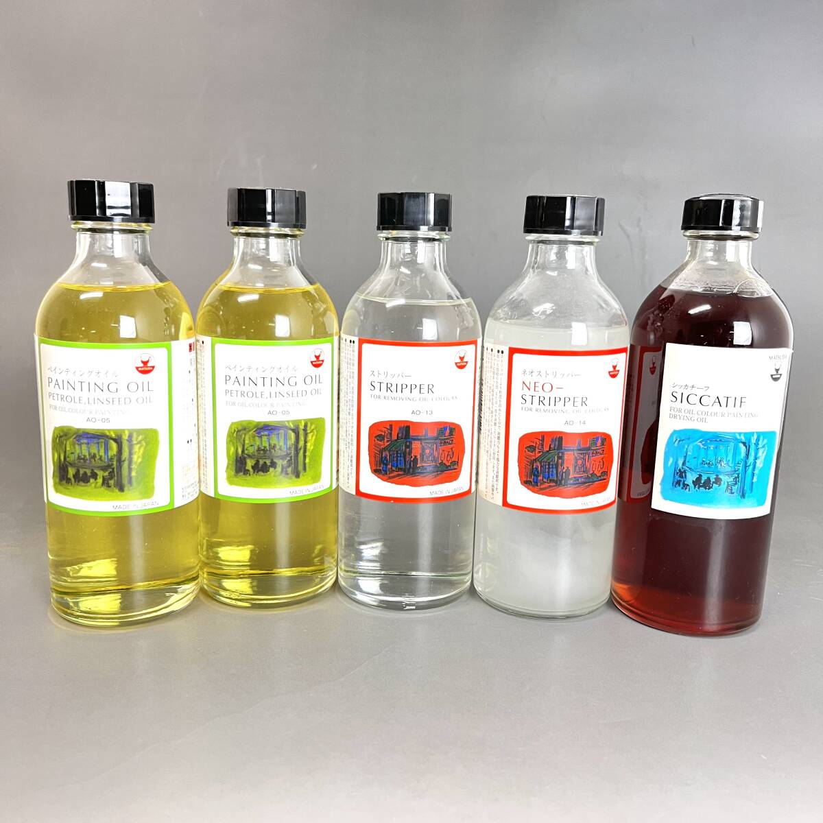 松田油絵具◆専門家画用液 溶き油/【ペインティングオイル/シッカチーフ/ストリッパー】新品5本◆下書 仕上 乾燥 剥離拍卖