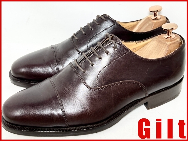 即決★イタリア製 BARNEYS NEW YORK★41=約26cm レザードレスシューズ バーニーズニューヨーク 茶 ブラウン ビジネス クラシック 本革 革靴拍卖