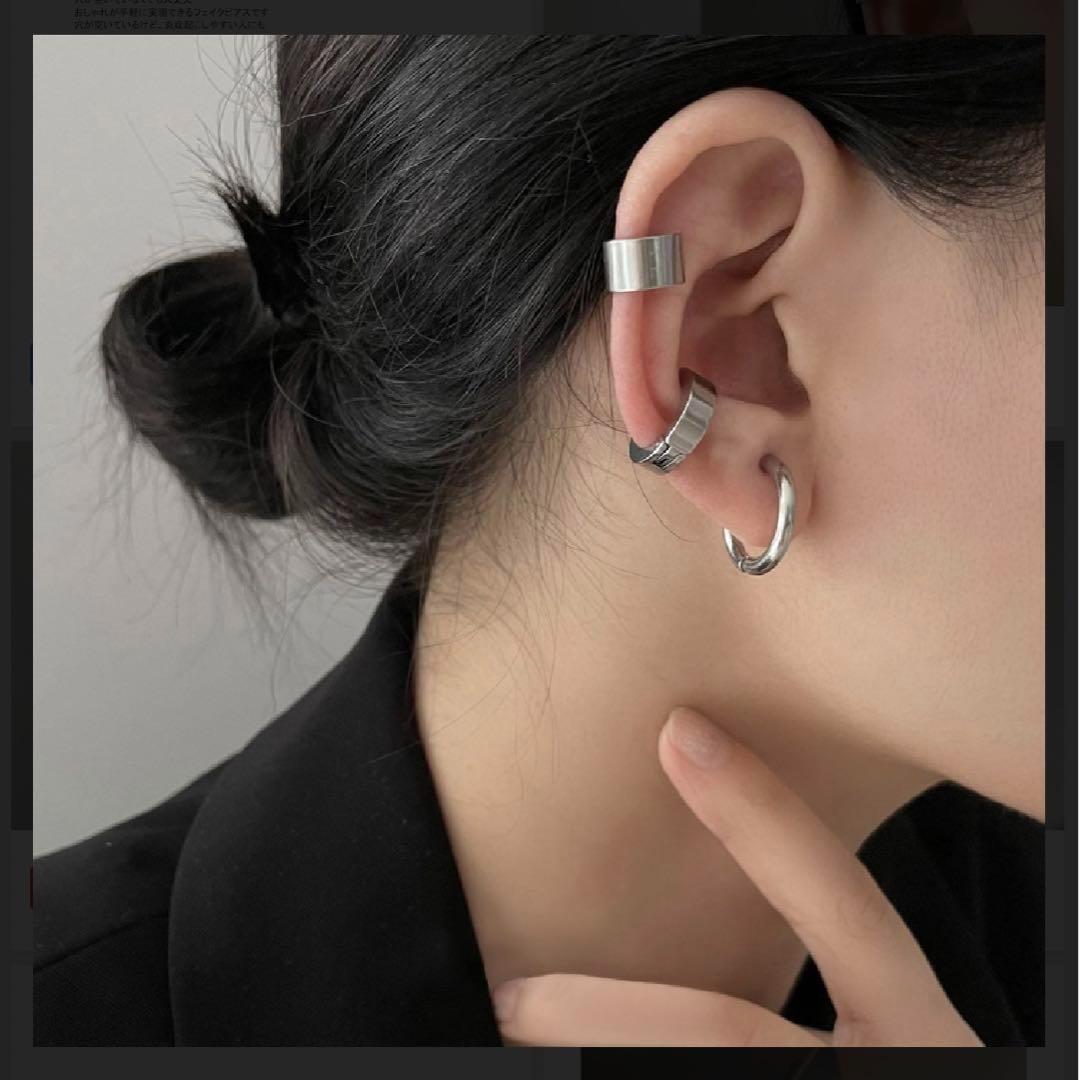 3点セット イヤーカフ 円 フープ シルバー メンズ アクセサリー ピアス拍卖