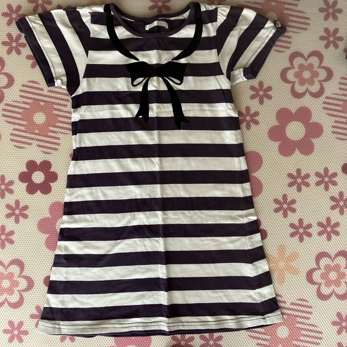 ストライプ 半袖ワンピース リボン付き 130cm拍卖