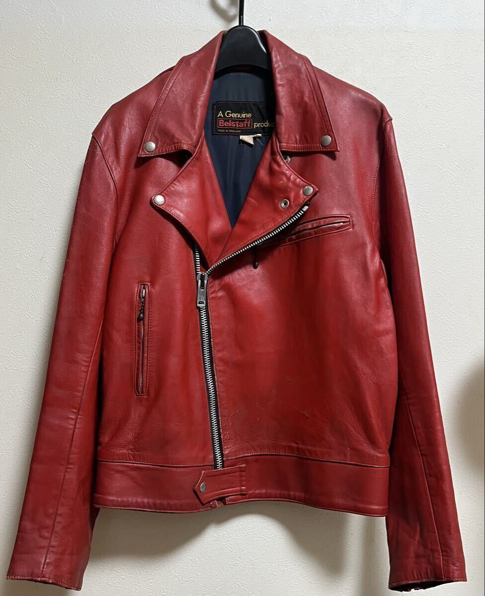 70s Belstaff ライダースジャケット L位 赤 Buccaneer イギリス製 ロンジャン バイカー パンク 50s 60s ヴィンテージ kett ルイスレザー TT拍卖