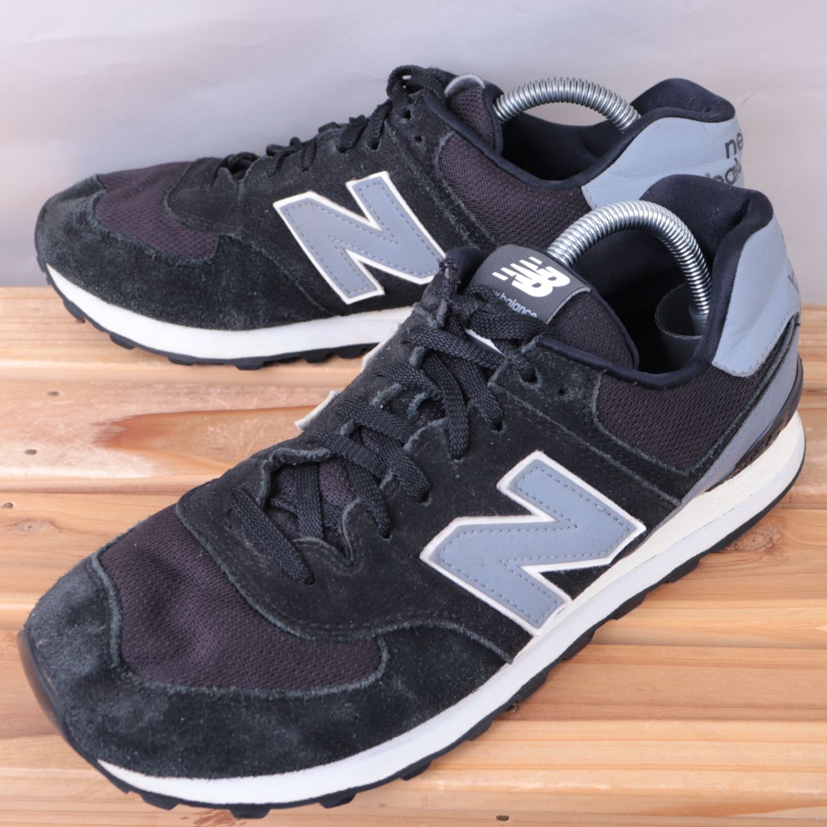 z1708【574】ニューバランス US10 28.0cm/黒 ブラック ブルーグレー newbalance メンズ スニーカー 中古拍卖