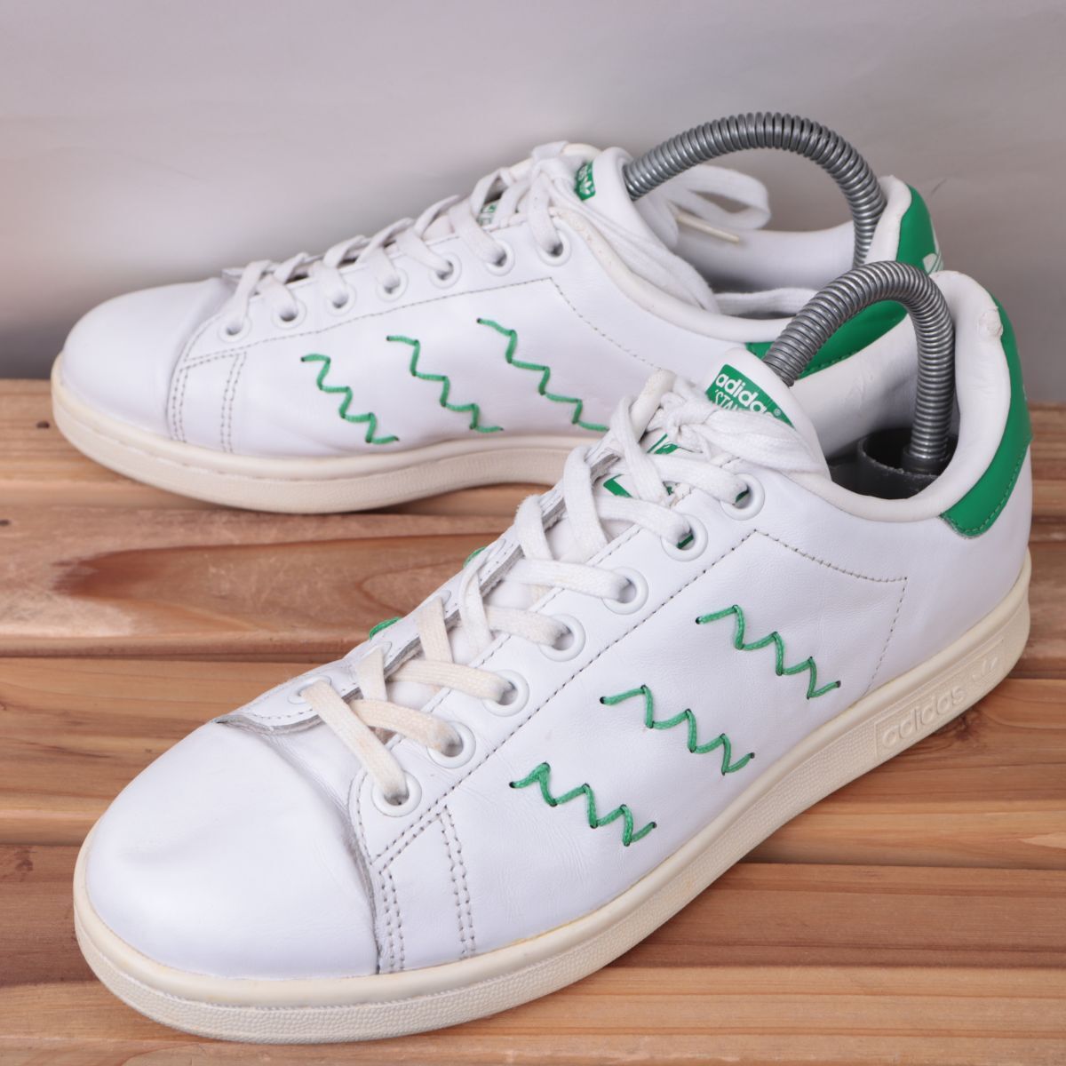 z1764 アディダス スタンスミス ジグザグ US8 25.0cm/白 ホワイト 緑 グリーン adidas STANSMITH レディース スニーカー 中古拍卖
