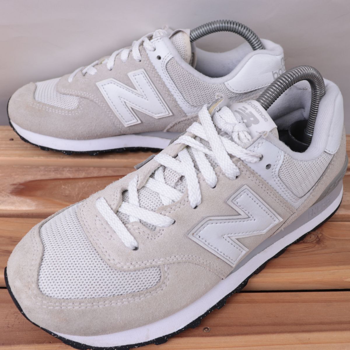 z1815【574】ニューバランス US7 25.0cm/ライトグレー系 白 ホワイト newbalance メンズ ユニセックス スニーカー 中古拍卖