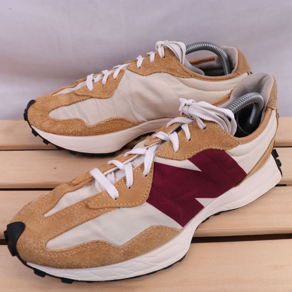 z2226【MS327FA】ニューバランス US9 27.0cm/茶 ライトブラウン ベージュ アイボリー 赤系 エンジ newbalance メンズ スニーカー 中古拍卖