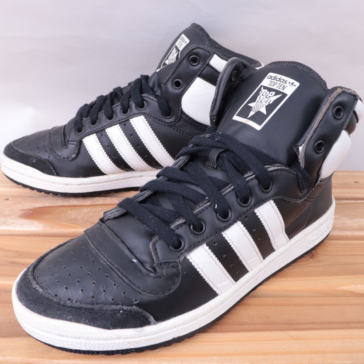 z2294 アディダス トップテン ハイ US7 25.0cm/黒 ブラック 白 adidas Top Ten High メンズ ユニセックス スニーカー 中古拍卖