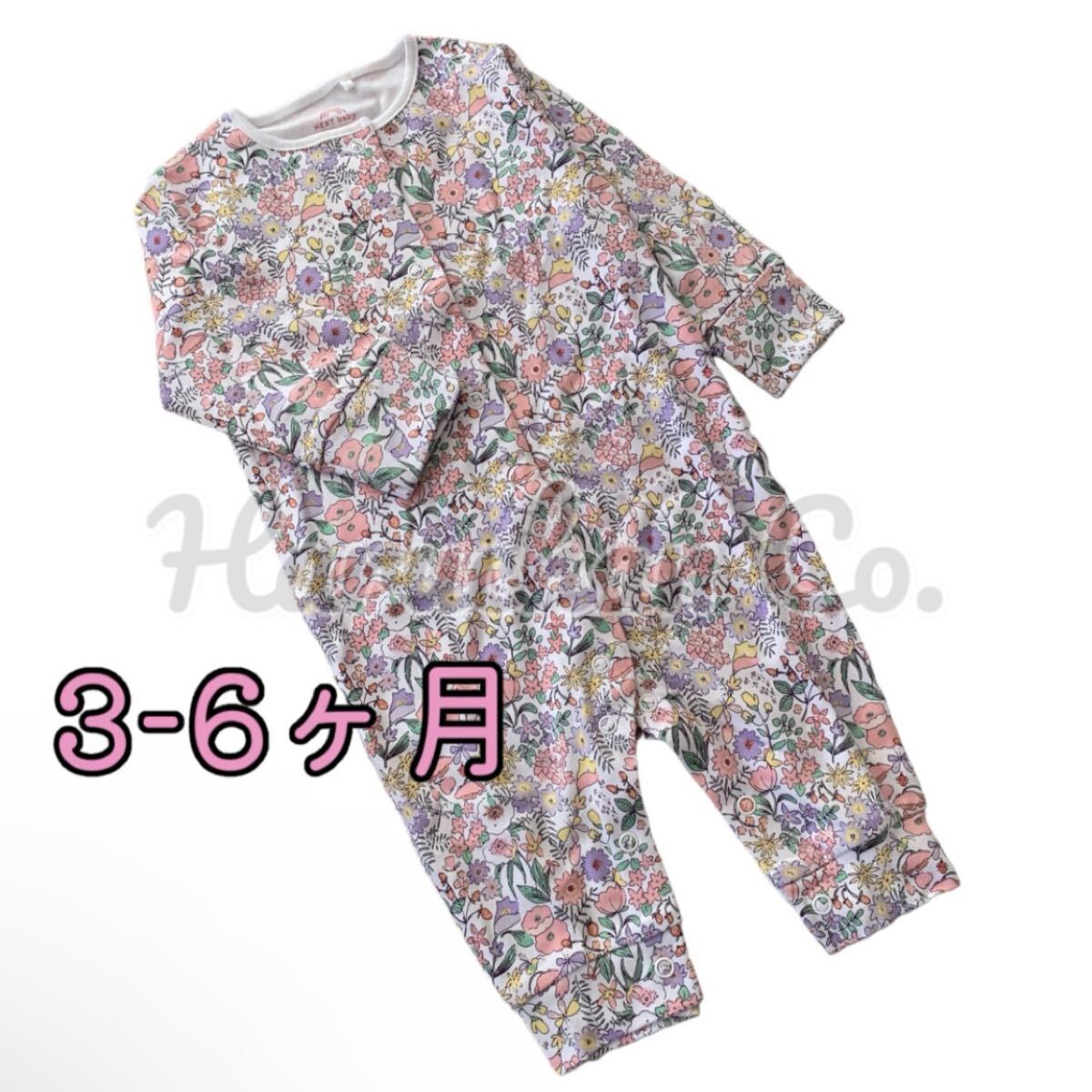 ●未使用●3-6ヶ月 ベビーパープル 小花柄 ロンパース拍卖