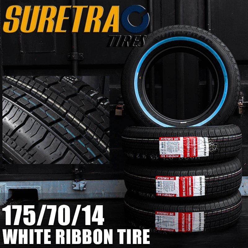 □ティスファクトリー□ シュアトラック SURETRAC POWER TOURING スキニー ホワイトリボンタイヤ 175/70R14 4本 ワイヤーホイールに最適拍卖