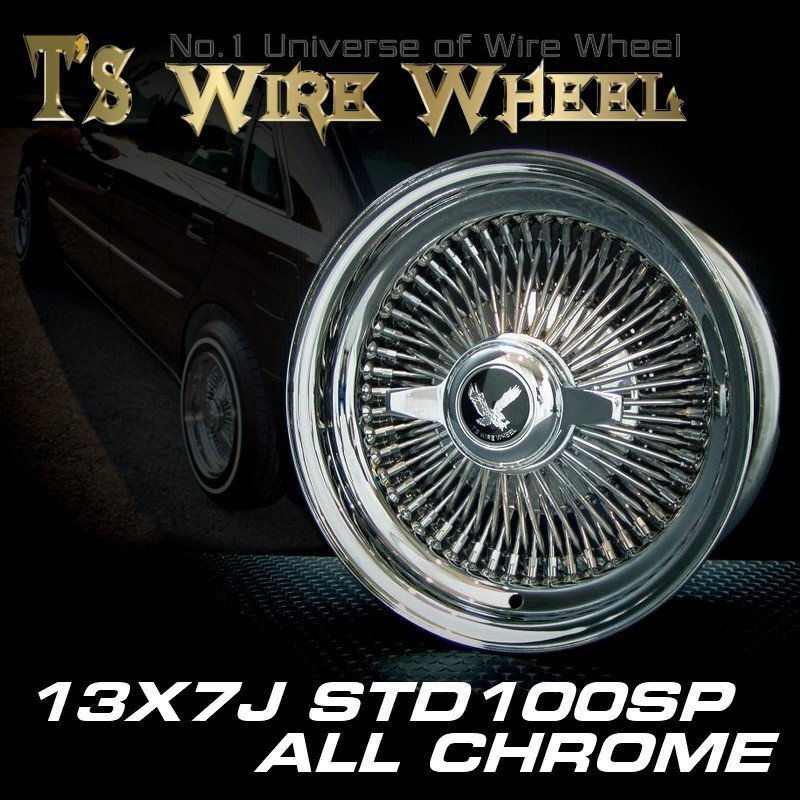 ● ティスファクトリー T's WIRE ワイヤーホイール 13×7J スタンダード オールクローム 100SP ホイール 4本セット ノックオフ タワー付属拍卖