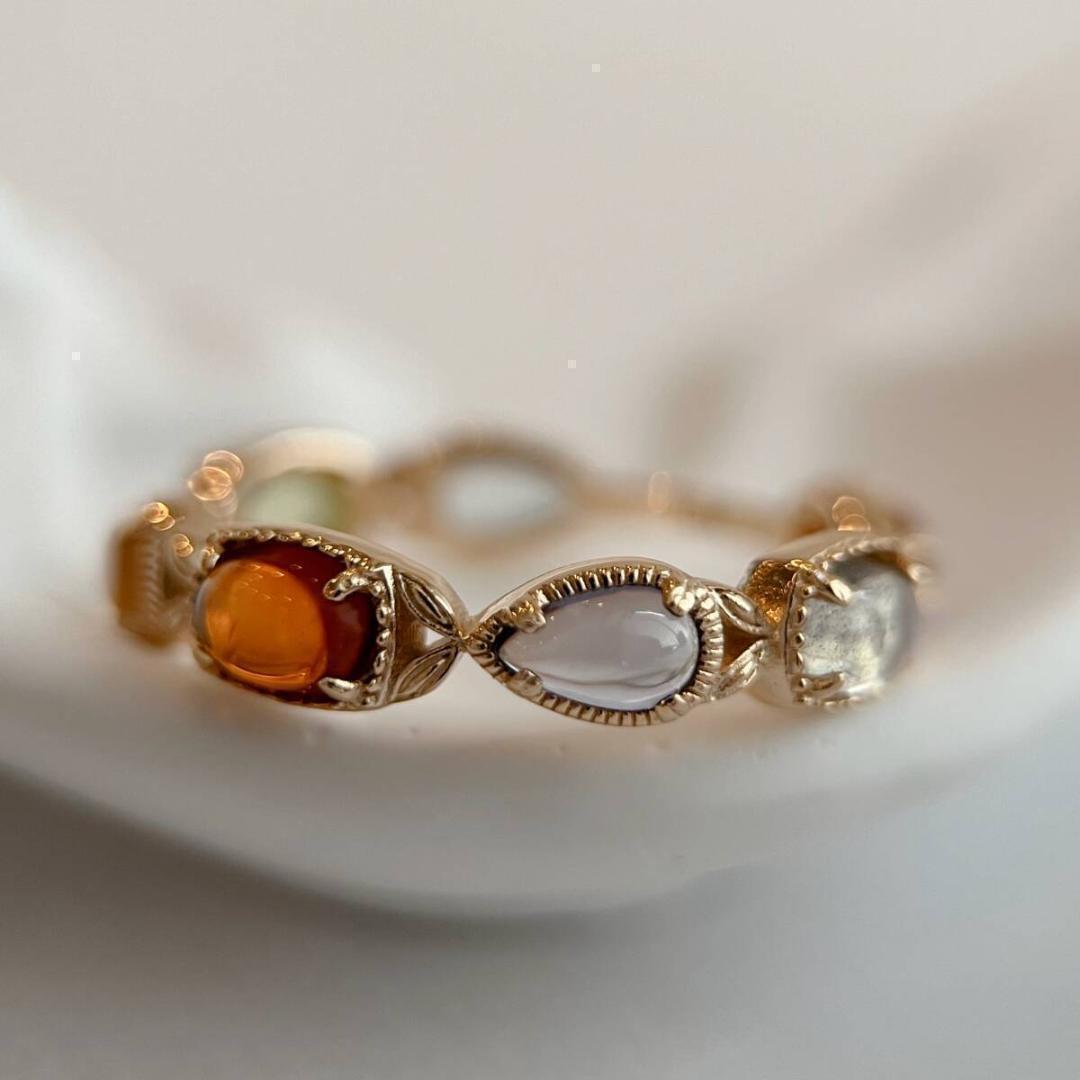 9号 7色マルチカラーランダムストーンリング silver925拍卖