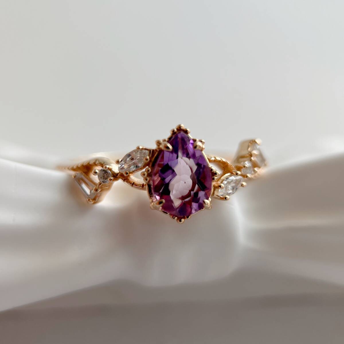 12号 天然アメジスト ドロップリング silver925製拍卖