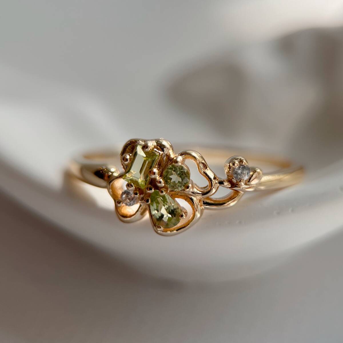 12号 天然ペリドット クローバーリング silver925製拍卖