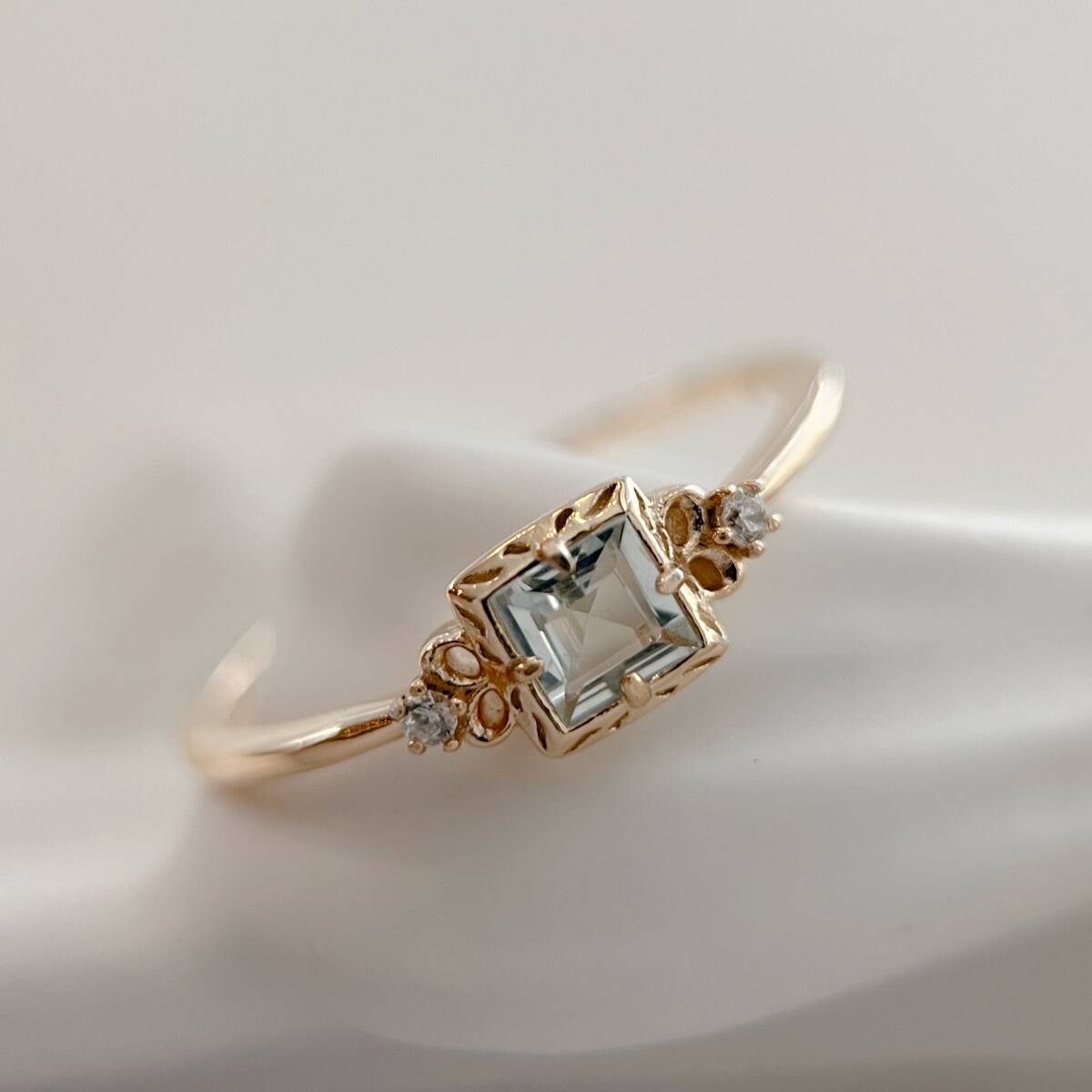 9号 天然アクアマリン スクエアカットリング silver925製拍卖