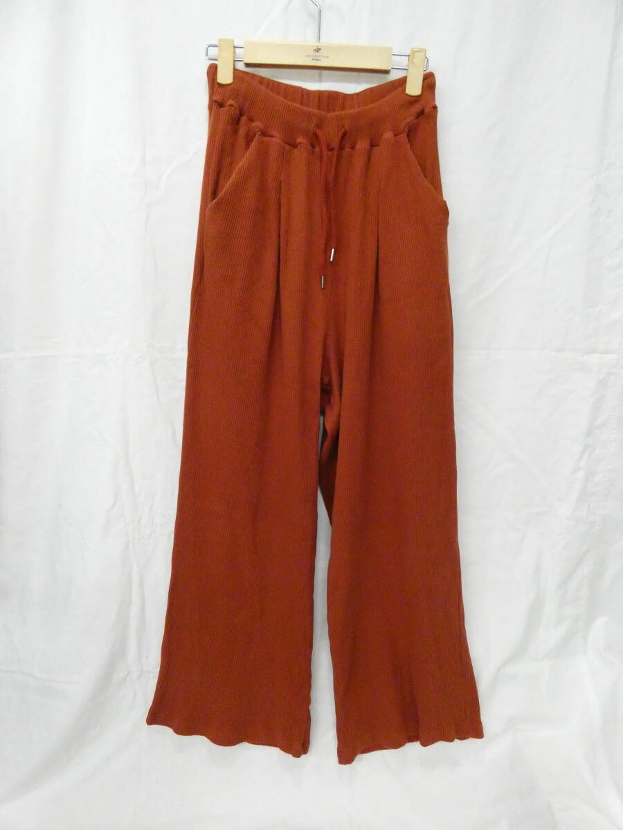 ★BROWNY/ブラウニー★リブワイドイージーパンツ/F/茶拍卖