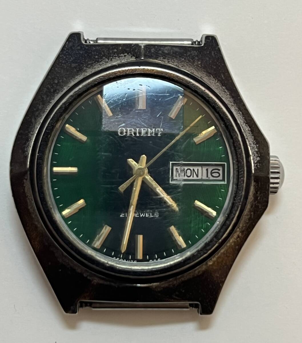 希少 動作 ORIENT Y489127-6A グリーン カットガラス オリエント 21石 自動巻き メンズ 腕時計 フェイスのみ レア拍卖