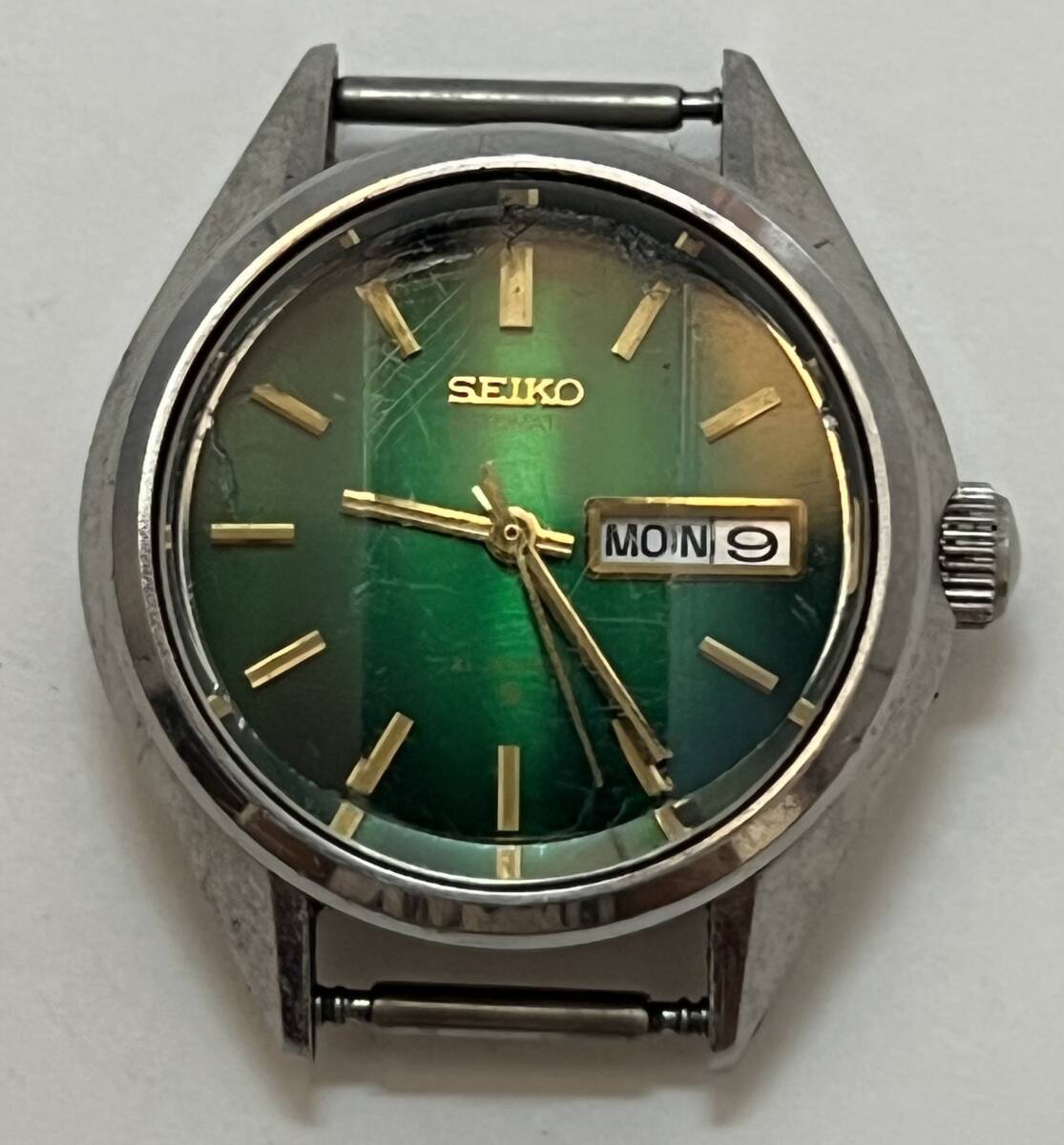 動作 SEIKO セイコー 2706-0300 腕時計 レディース ウォッチ 自動巻き 機械式 デイデイト 銀 シルバー グリーン フェイスのみ拍卖