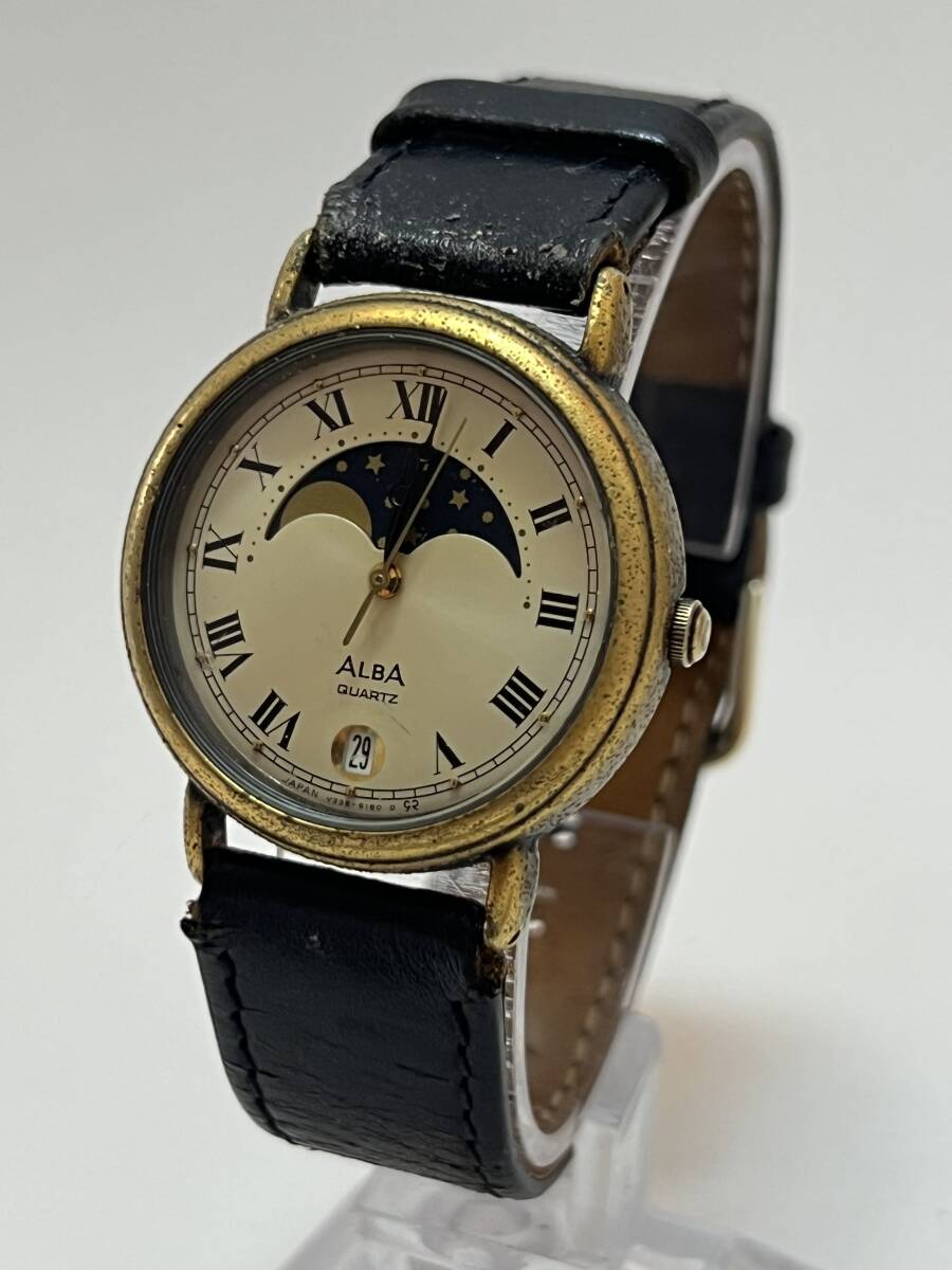 動作未確認 SEIKO セイコー ALBA V338-6100 アルバ ムーンフェイズ アナログ クオーツ ヴィンテージ 腕時計拍卖