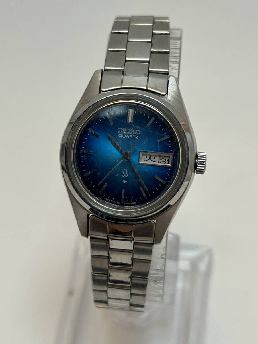 動作未確認 SEIKO セイコー QUARTZ クオーツ 4326-0010 腕時計 アナログ カレンダー ブルー 文字盤 レディース拍卖