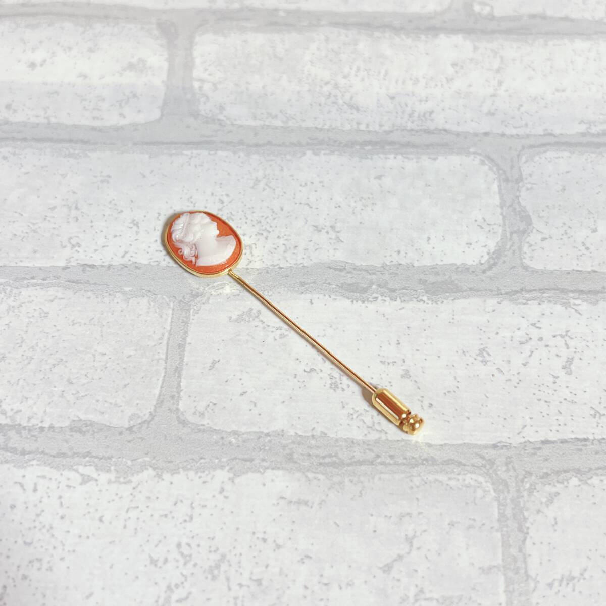 ブローチ gold ゴールド カメオ 肖像 ラウンド オレンジ アンティーク ヴィンテージ EL-0559拍卖