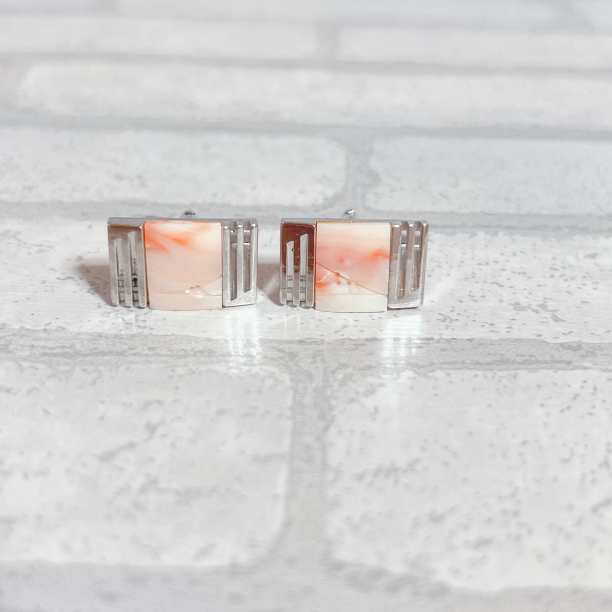 カフス シルバー silver 珊瑚 さんご コーラル スクエア 四角 アンティーク ヴィンテージ EL-0563拍卖