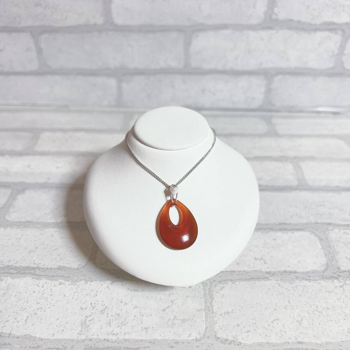 ネックレス silver シルバー オレンジストーン 天然石 アンティーク ヴィンテージ EL-0589拍卖