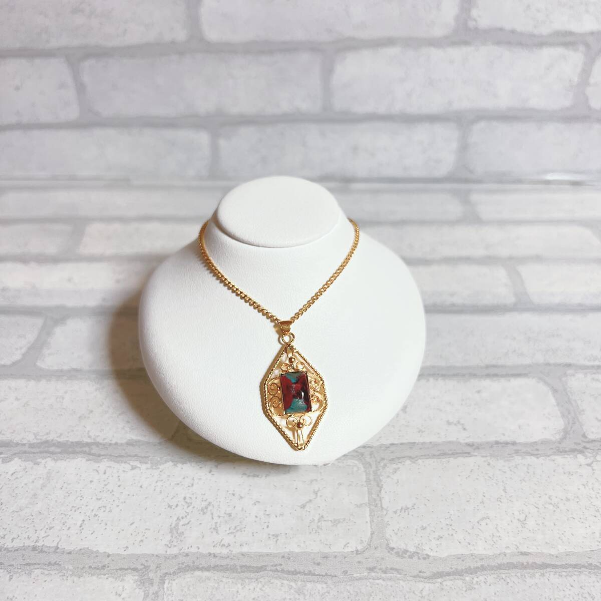 ネックレス ゴールド gold 七宝焼き パープル レッド アンティーク ヴィンテージ EL-0591拍卖