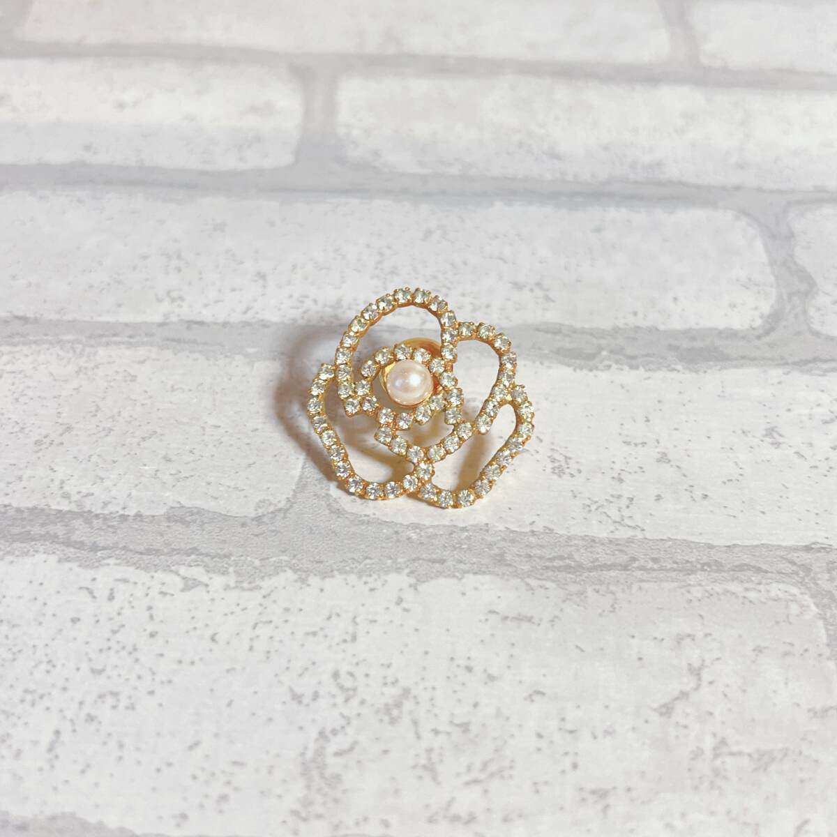 ブローチ gold ゴールド パール フラワー ビジュー 花 アンティーク ヴィンテージ EL-0618拍卖