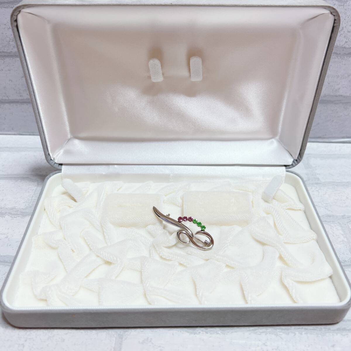 ブローチ silver シルバー グリーン ピンクストーン 緑石 アンティーク ヴィンテージ EL-1278拍卖