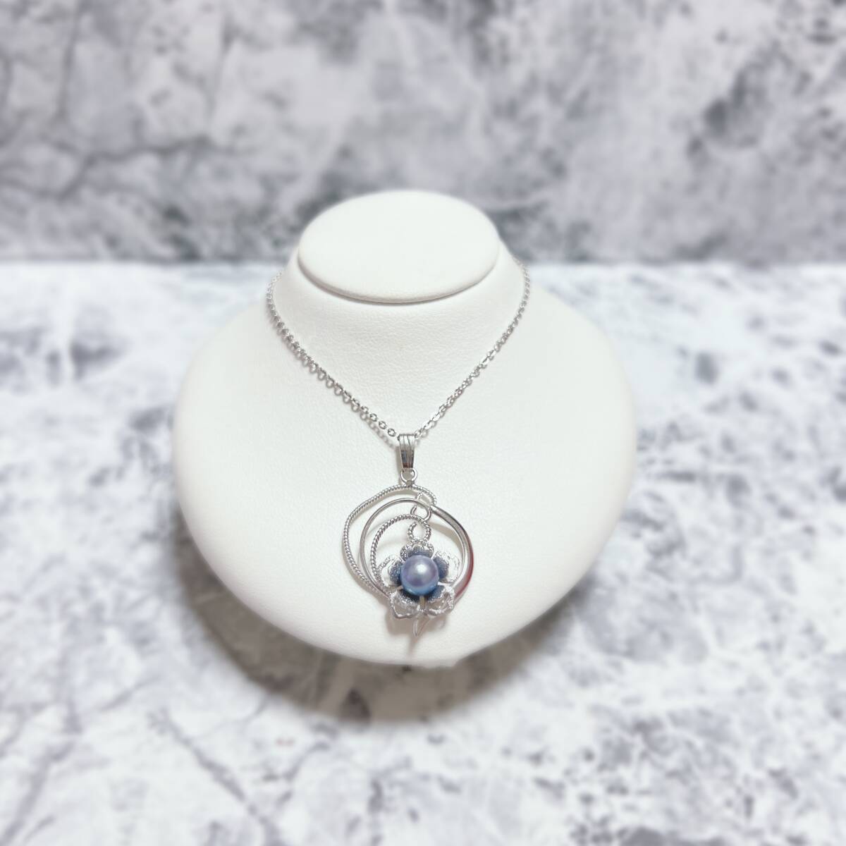 ネックレス silver シルバー ブルーパール フラワー 花 ヴィンテージ アンティーク EL-1430拍卖