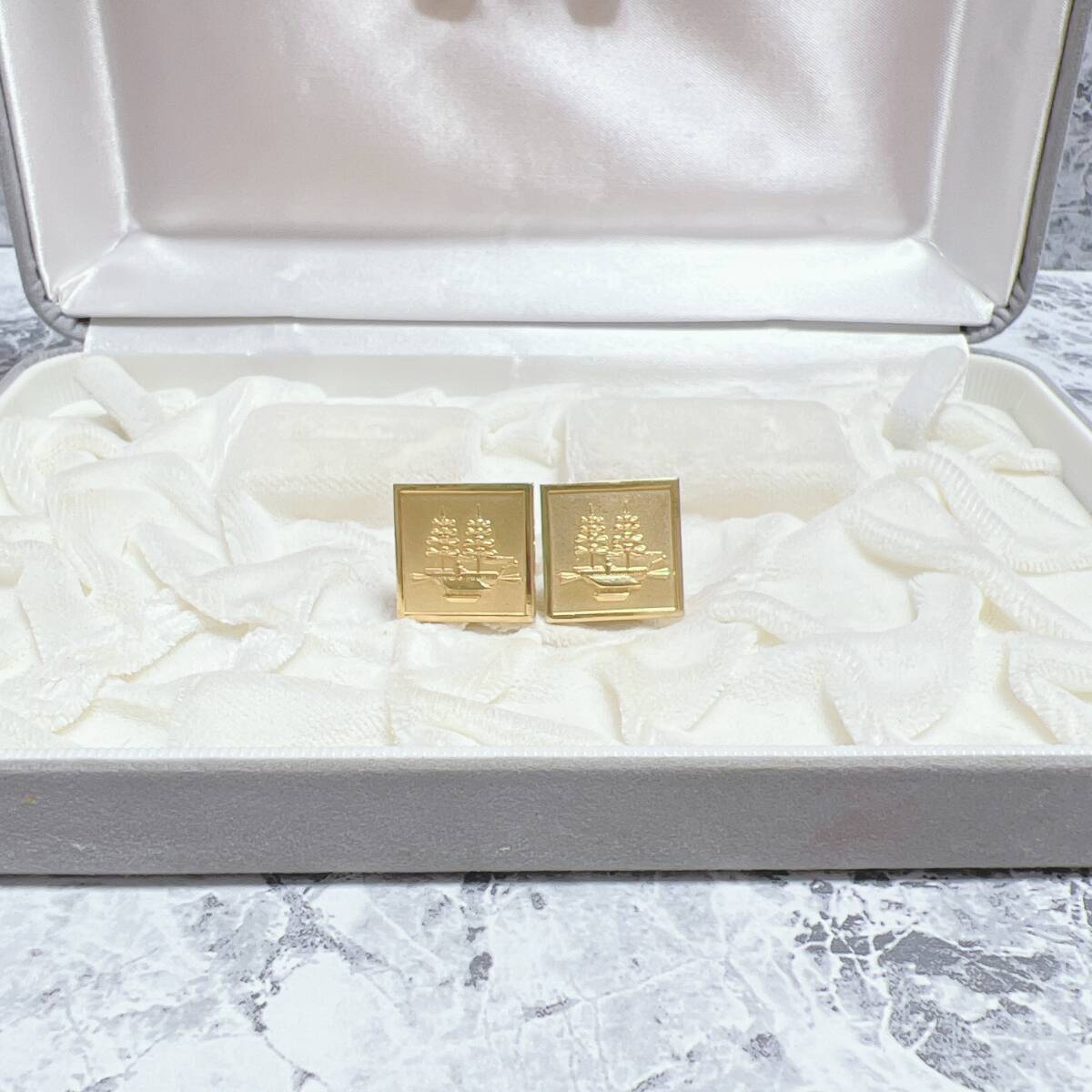 カフス gold ゴールド スクエア 船 朝日新聞 1973 ヴィンテージ アンティーク EL-1471拍卖
