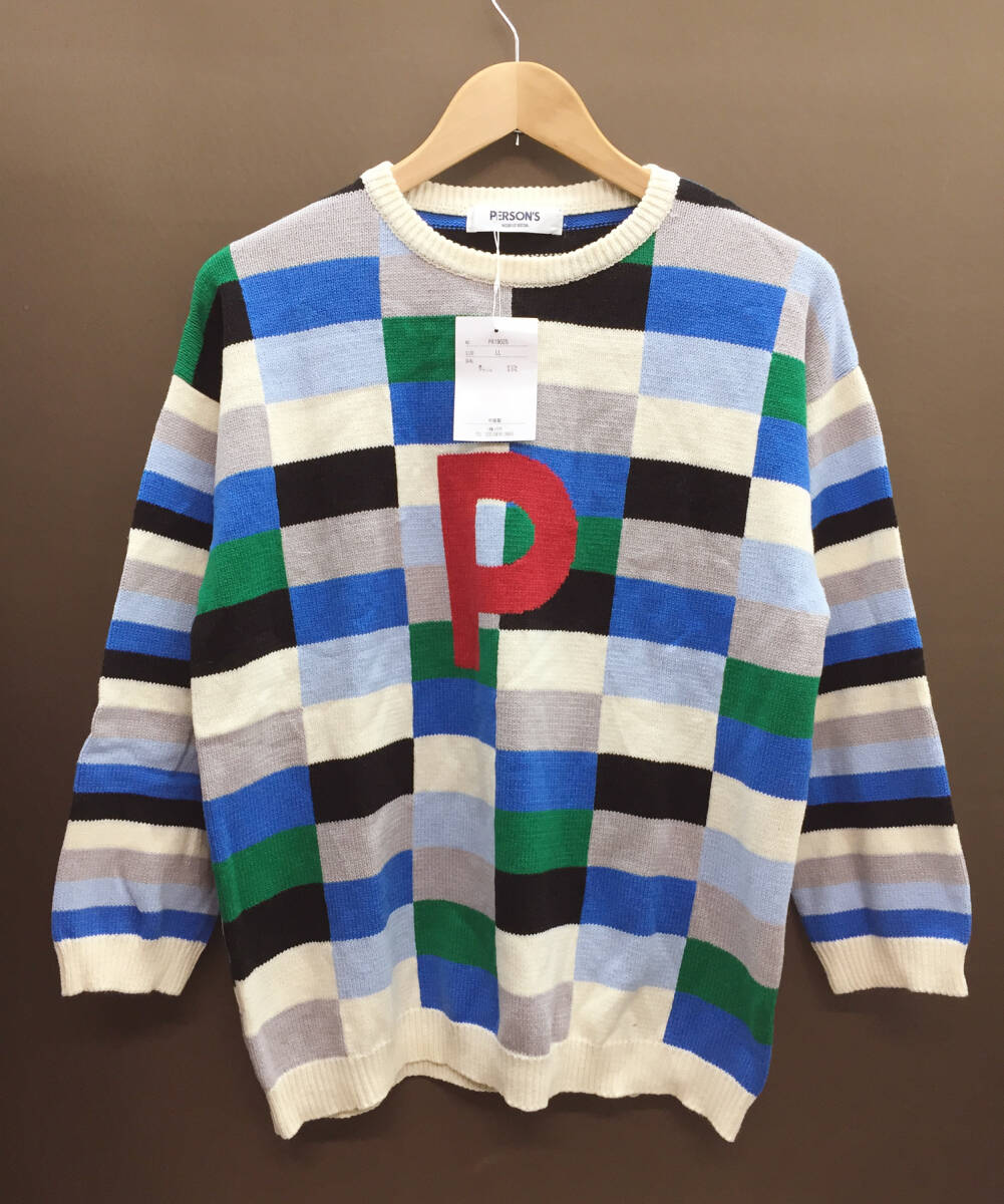 b■新品未使用品 PERSON'Sパーソンズ チェック柄ニットセーター LL/NOBUO IKEDA拍卖